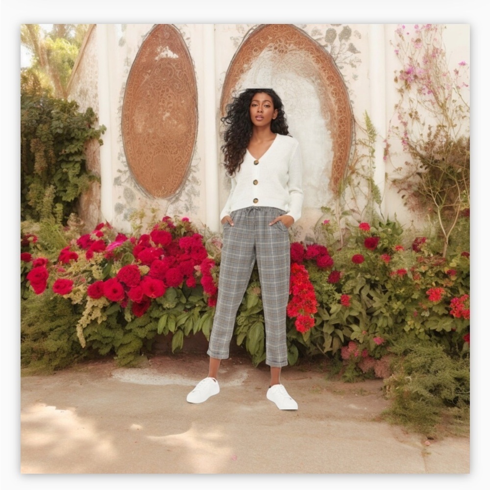 Ardenes Plaid Cuffed Pant -Jogger style Highwaisted drawstring waist NWOT Sz L
